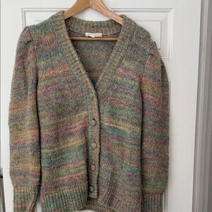 LoveShackFancy Pastel Rainbow Knit Cardigan Puff Sleeves